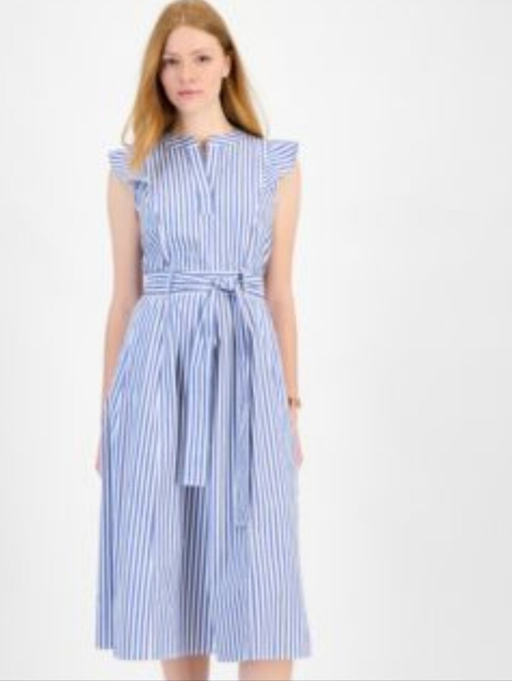 Tommy Hilfiger Blue Stripe Belted A-line Cotton Women’s Dress